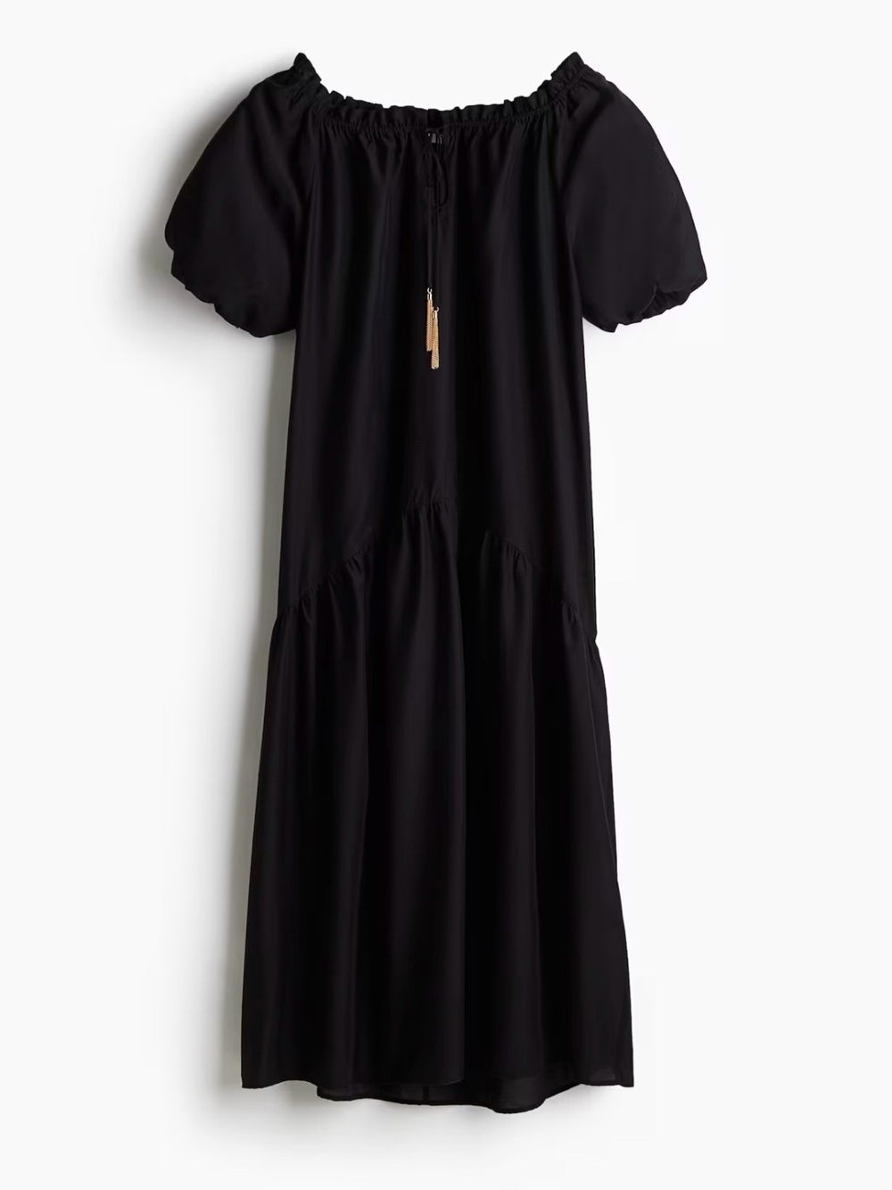 H&M Black Drawstring-Detail Midi Dress